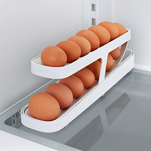 RuiDay Eierbehälter für Kühlschrank,Eier-Organizer für Kühlschrank,Automatisch rollender Eierspender für die Aufbewahrung im Kühlschrank,Eierablage für die Küche Für 12–14 Eier (Weiss)