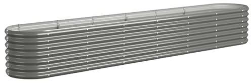 vidaXL Garden Raised Bed-Grey Powder-Coated Steel 260x40x36 cm-Oval Planter for Outdoor/Indoor, Weather-Resistant Grow Space