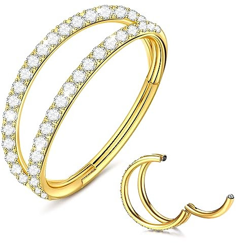 Nasenpiercing Ring Gold 316L Chirurgenstahl,Septum Piercing Nasenring Gold 18g 8mm,Double Line CZ Conch Piercing Ring Gold Daith Piercing Ohr Nostril Piercing Ring,Helix Piercings Gold Körperschmuck