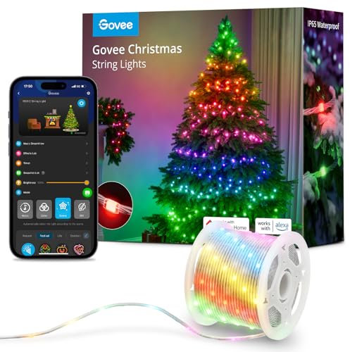 Govee Christmas String Lights, Christmas Decorations Indoor, 20M RGBIC Indoor Lights with 200 LED Lights, App Control with 125+ Dynamic Scene Modes, IP65 Waterproof, Sync with Music, Alexa Compability