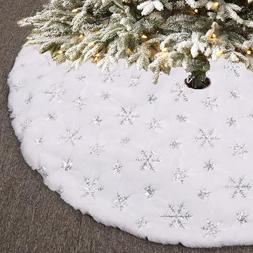 Veroda Weihnachtsbaum Röcke Weiß Plüsch Pailletten Schneeflocke für Weihnachtsbaum Urlaub Party Dekorationen (78cm, Silber)
