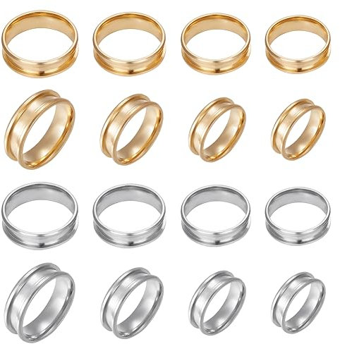 Beebeecraft 1 Box Mit 16 Stück 4 Größen Leere Kernringe Edelstahl Breit Rund Leer Gerillte Inlay Ringfassungen Für Die Herstellung von Ehering Schmuck Größe 18~21