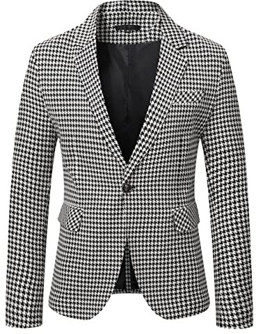 IQYU Sakko Veste en tricot à carreaux rétro pour homme, cardigan à carreaux avec un bouton, blazer coupe mince, costume décontracté pour l'automne et l'hiver, veste de sport décontractée pour homme,