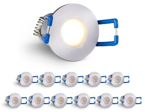 LongLife LED 12er Set Einbaustrahler Mini 3W 2700K silber IP65 Dimmbare Strahler für Terrassenüberdachung, Carports, Dachüberständen