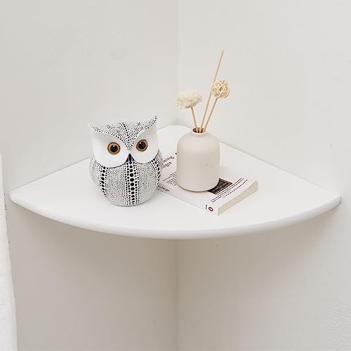 Gieanoo Eckregal Hängeregal Weiß, Eiche Massivholz runde Wandregal Holz kleines Regal Pflanzenregal für Schlafzimmer Wohnzimmer Radius 40cm