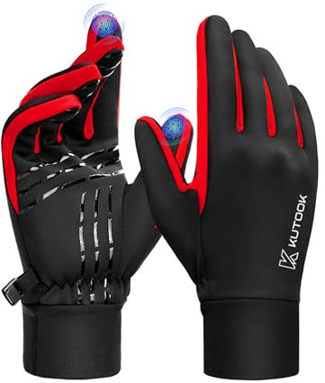 KUTOOK Winddichte Handschuhe Winter Herren Laufhandschuhe Warme Thermo Winterhandschuhe mit 2 Touchscreen Finger Wandern Joggen Laufen Bike Outdoor Sport Gloves Rot M