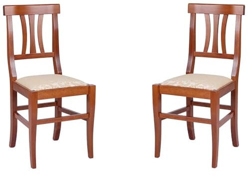 Liberoshopping Sedie Cucina in Legno faggio massello tre fasce Stile Classico LAURA Set da 2 Pezzi (Ciliegio seduta imbottita)