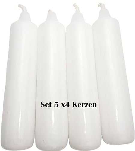 apog versand 5er Pack Adventskerzen weiß ca. 20 x 105 mm (5 x 4 Stück) Weihnachtskerzen, Christbaumkerzen, Pyramidenkerzen, Baumkerzen, Kerzen
