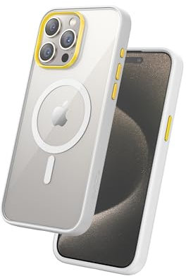 FLOLAB Surtect Tri-Fusion Magnetische Schutzhülle für iPhone 15 Pro Max, schlankes Design, Magsafe-kompatibel, militärischer Rahmen, transparent, Cybergelb