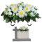 NASSMOSSE Friedhofsblumen für Grab, künstliche Grabblumen, realistische Friedhofsblumen, Grabblumen mit Sattel, Seide, Chrysantheme, 64 x 47 cm, Gedenkdekoration, Friedhofsblumen, Weiß