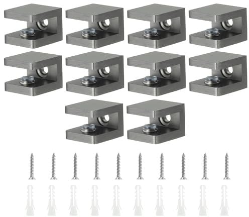 sourcing map Glass Shelf Clamp, 10Pcs Brass Glass Clamp for 5-8mm Thick Glass, Adjustable Glass Shelf Bracket Support Holder, Black