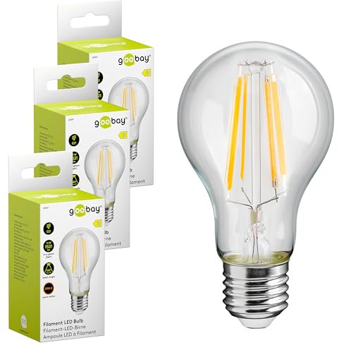 goobay 74106 Filament LED Birne 11W / Kerzenform/Glühbirne warmweißes Licht 2700K / LED Birne für Kronleuchter/Lampe mit geringer Wärmeentwicklung/Nicht dimmbar / 11 kWh/1000h Kristallklar / 3 Stück