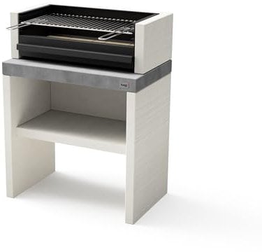 TUOZI - Barbacoa de Obra para Leña y Carbón Modelo PLAN 1 PLUS (Gris/Blanco - 78 x 47 x 102 cm) REF: 8025/2 - Uso en Exteriores