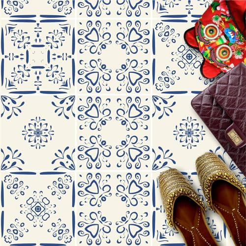HUBDECO - Fliesenaufkleber - Küche, Badezimmer Deko - Klebefliesen - Bodenfliesen - Klebefolie Küche - Boden Schutzmatte - Selbstklebende Fliesen - 9 Stk. - Spanische Ornamente - 10x10cm