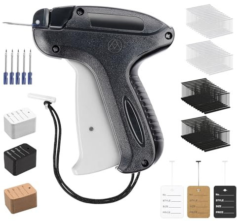 ilauke Pistola de Etiquetado Estándar Negra,Pistola Etiquetadora con 500 Etiqueta Ropa,5000 Púas de Estándar,5 Agujas de Repuesto,Pistola Microstitch para Ropa Calcetines Sombreros Etiqueta Precios