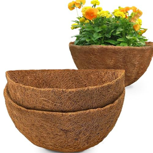 GOTVUGE Halbrunde Kokoscoir-Liner 40 cm (16 Zoll), 2 Packungen – Natürliche Pflanzkasteneinlagen für Hängekörbe, Fensterkästen und Garten (Indoor/Outdoor)