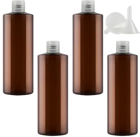 PQPAUTY 4 Stück, 500ml Braun Kunststoff Lotionen Flasche mit Flip Transparent Cap für Lotions Shampoos Körperwäschen