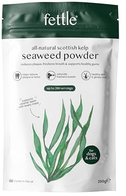 Natural Kelp Seaweed Powder – Natural Cat and Dog Dental Powder, Plaque Remover – Dog Breath Freshener and Cat Teeth Cleaning and Enzymatic Mouthwash – 250g, up to 200 Servings