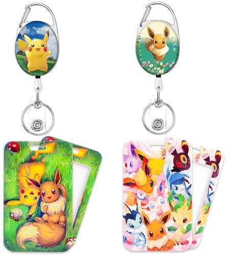 GTOTd Cute Cartoon Badge Reel Schlüsselband Ausziehbar (2Pcs) with ID Badge Holder Ausweishalter Decoartions (2Pcs) für Kartenhalter Schlüsselkarten,Video Game Geschenke für Teens