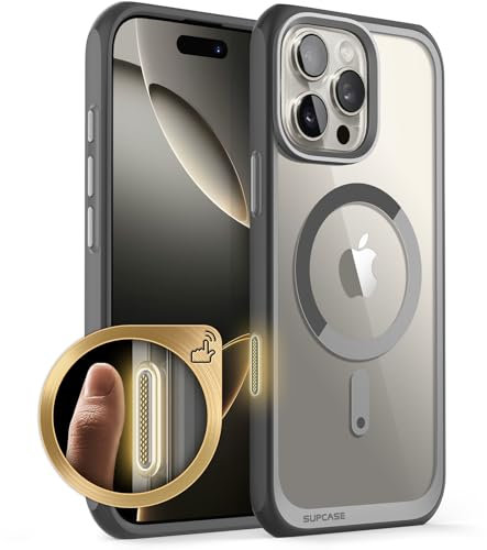 SUPCASE Cover per iPhone 16 Pro Max 6.9'' 2024, [Compatibile con MagSafe] [Protezione di Grado Militare] Custodia Magnetica Antiurto Trasparente Ultrasottile per iPhone 16 Pro Max (Grigio)