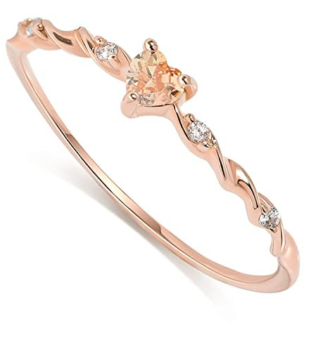 Vergoldete Geburtssteinringe für Damen, Herz-Gold-Stapelring, 925 Sterling Silber, handgefertigte Freundschaftsringe, Geburtsstein November, Größe 57 (Roségold)