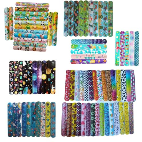 LiJuanWang Pulseras Slap,30 Piezas Pulseras a Presión Bandas de Bofetada Pulseras de Bofetadas Banda de Bofetada Pulsera Bofetada,Regalo de Fiesta de Cumpleaños para Niños y Niñas