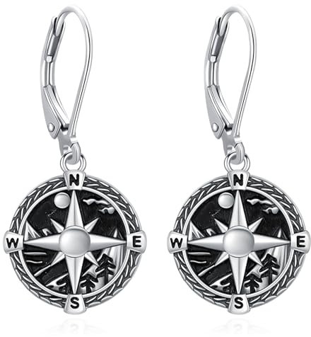 Eusense 925 Sterling Silber Kompass Ohrringe Kompass Tropfen Ohrringe Schmuck für Frauen Mädchen