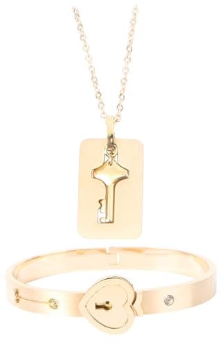 TINEASUR Chic Fashion Bracelet Love Heart Bangle Titanium Steel Key Necklace Lock for Mom
