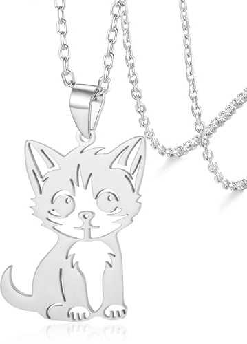 VASSAGO Cute Cat Necklace for Women Men Stainless Steel Kitty Pendant Necklace Kitten Jewelry Gifts for Cat Lover Friends