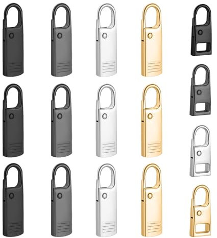Glvomazty Abnehmbare Reißverschluss Zipper Reißverschluss Schieber Ersatz Reissverschluss Zipper Reparatur für Jacken, Rucksäcke, Koffer (Metall Zipper Pull 16 PCS)