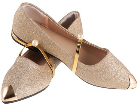 VALICLUD Flat Sandals for Women Pointed Toe Slip Pumps Pearl Fashionable Nude Shoes