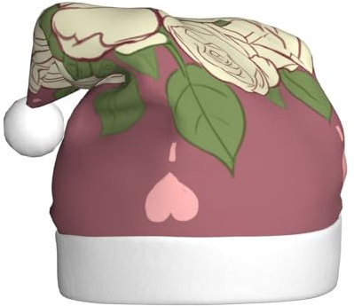 WHJWZY Cappello natalizio per adulti, accessorio festivo, per Halloween, cerimonie annuali, feste, stampa rosa bianca dell'amore