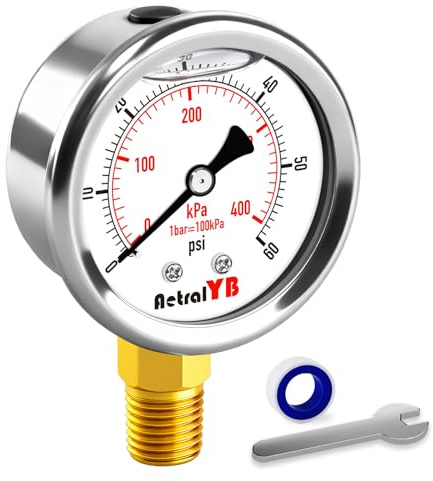 AetralYB 2-Inch 0-60 Psi /400 Kpa Stainless Steel Glycerin-Filled Pool Filter Pressure Gauge,Pool Filter Pressure Gauge with 1/4 NPT Lower Mount, Measuring for Pool Pump System,Sand Filter