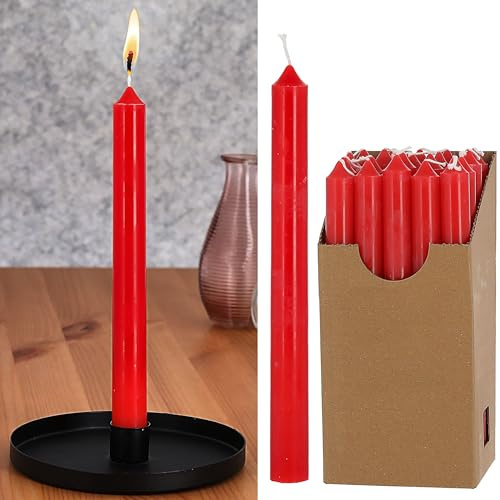 Stabkerze 20er Set | 2x25cm weiß Paraffin | Wachskerze Echtwachs Dekokerze Kerze glänzend Spitzkerze (1 x 20er Set Stabkerze rubinrot)