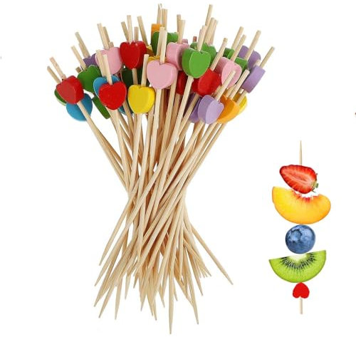 Shirene Coeurs Bâtonnets Cocktail,100 Pièces Coeur Pique Cocktail Bois,Brochette en Bois,Bâtons Cocktails Boi pour Décoration de Fête,Buffets,Kebabs,Déco Cocktails