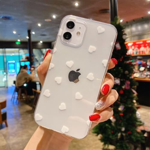 XCuihulle Handyhülle für iPhone 13/iPhone 14 Hülle Crystal Clear Case Herz Muster Schutzhülle Ultra Dünn Silikon TPU Bumper Cover Stoßfeste Kratzfest Slim Case für Frauen Mädchen-Weiß Herz