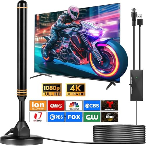 TV Aerial, Digital Indoor TV Aerial for Smart TV with Signal Booster, Digital Antenna for Free view Support 4K 1080P, Magnetic Base for Easy Installation