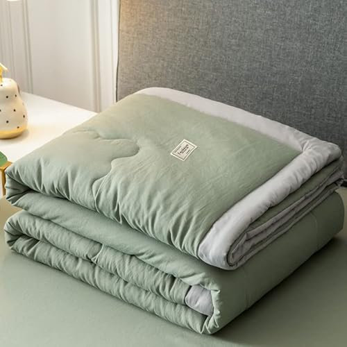Hiseng Couette 1 Personne en Microfibre, Couette Imprimée Couleurs Unies Reversible pour 4 Saisons, Tempérée Duvet sans Housse 2 Personnes pour Adulte Enfant (Vert foncé,180x220cm)