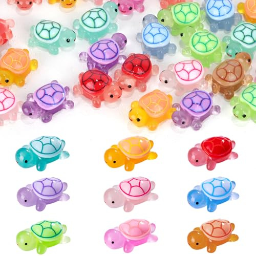 Lucywey 90 Stück Mini Leuchtende Schildkröten aus Harz (9 Farben, je 10 Stück) - Nachleuchtende Dekofiguren für Garten, Aquarium & DIY-Projekte - Kreative Geschenke zu Weihnachten