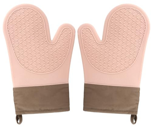 2PCS Guantes de Horno Resistente al Calor, Guantes de Cocina, Guantes de Horno de Silicona, Guantes de Horno una Superficie Antideslizante de Silicona, Interior de Algodón