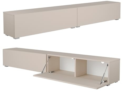 PLATAN ROOM Meuble TV bas - 105/140/160/210/280 cm - En blanc brillant mat (champagne, 210 x 30 x 32 cm)
