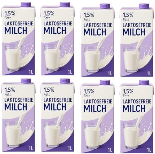 Laktosefreie H-Milch 1,5% Fett, haltbare Milch 1 L – 8er Pack