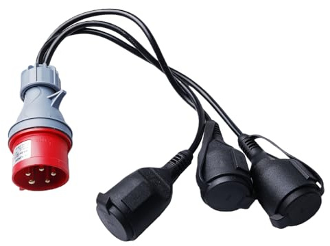 CEE Adapter Starkstrom, 400V 16A Stecker auf 3X 230V Kupplung Verlängerungskabel, 3 x 2.5 mm² Starkstrom Adapter, CEE Adapter Schuko, Camping CEE-Adapterleitung für Caravan Industrie Außenbereich