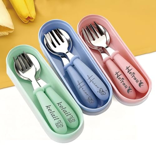 Posate Bambini Personalizzate,Nome e Motivo Personalizzabili,Posate Acciaio Inox Bambini,Regali di Battesimo per Bambini e Bambine,Adatto ai Bambini Che Mangiano in Modo Indipendente.