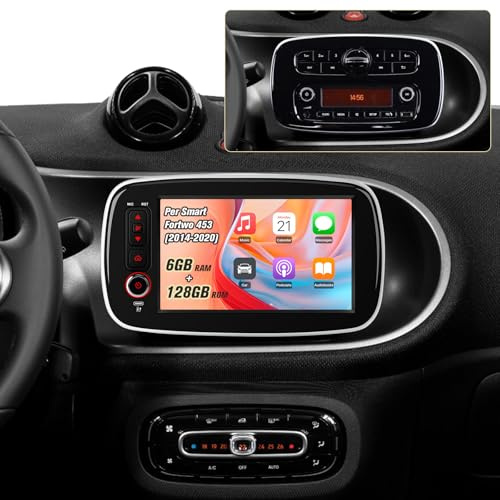 Hexinex Android [6GB +128GB] Autoradio CarPlay Android Auto per Mercedes Benz Smart 453 Fortwo 2014-2020, 8 Pollici Car Radio con Bluetooth FM RDS Comandi al volante