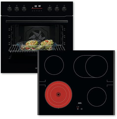 AEG Einbauherd-Set OO21HSPB, bestehend aus Herd OU5PE40SK Serie 5 mit Pyrolyse: Selbstreinigungs-Funktion & strahlenbeheiztem Kochfeld TA64RA07FB 60cm: Bräter- und Zweikreiskochzone