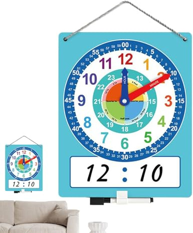 Generico Didaktische Uhr – trocken löschbare Zeitanzeige | Uhr für den Unterricht, Übungswerkzeug für die Zeit, doppelseitig beschreibbar, Demonstrationsuhren für Linsegnam