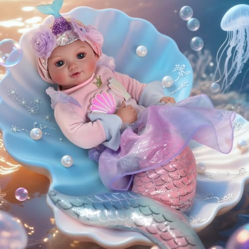 BABESIDE Meerjungfrau-Puppen-Set für Mädchen 40 cm ab 3 Jahren | Meerjungfrauenschwanz & Zubehör, für Kinder ab 3 Jahren, Weihnachts- oder Geburtstagsgeschenk, Babypuppe mit Beinen
