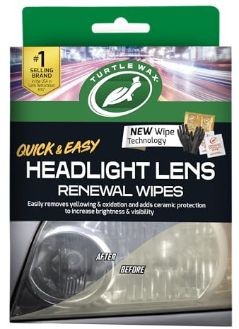 Turtle Wax Car Headlight Restoration Wipes, Removes Oxidation & Yellowing, Restores Clarity, Ceramic Acrylic UV Protection, Easy No-Tool Headlight Cleaner