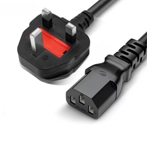 Power Cable IEC C13 5M/10M Desktop Cable – 10A 250V BS1363 Fused Mains Lead, IEC320 C13 Kettle Lead Power Cord for PC, Monitor, LED LCD Smart TV, Printer – Black